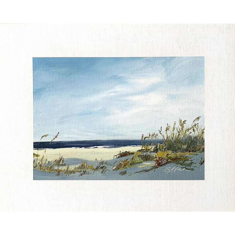 8x10 Original Oil Painting Seascape Sand Dunes Grassy Coastal Art Summer Signed